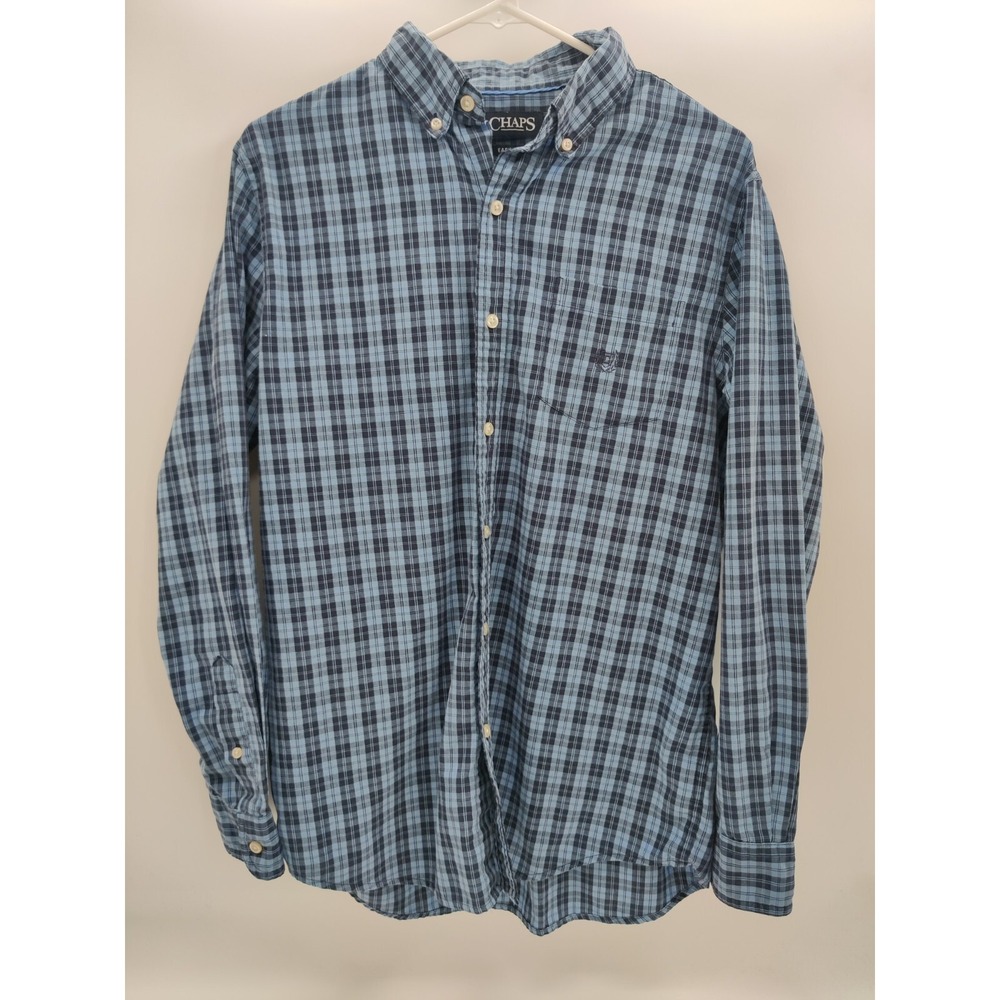 CHAPS Mens Blue Plaid Button Down Shirt Long Sleeve‎ Easy Care Size Medium